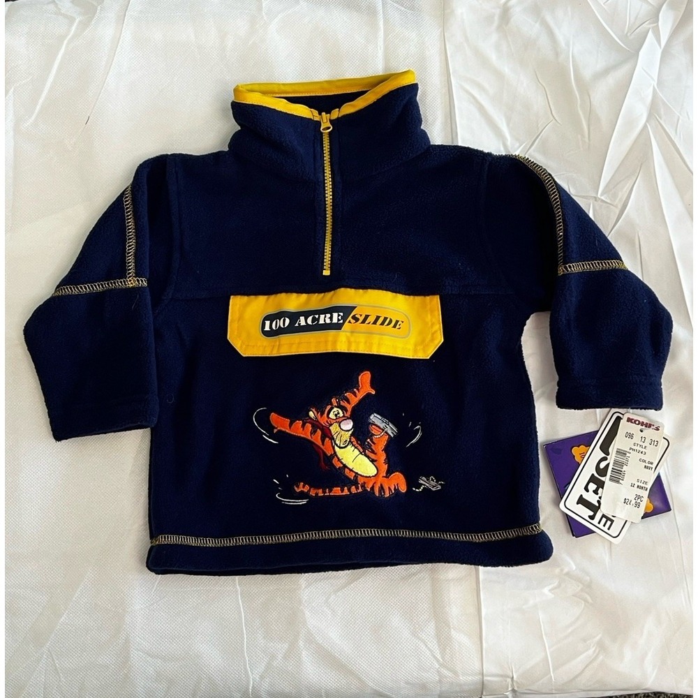Vtg Disney Tigger Navy Fleece Quarter Zip Pullover 100 Acre Woods Pooh Y2K 90s